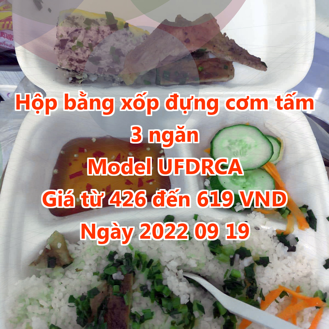 Hộp bằng xốp đựng cơm tấm 3 ngăn - Model UFDRCA - Giá 426 VND