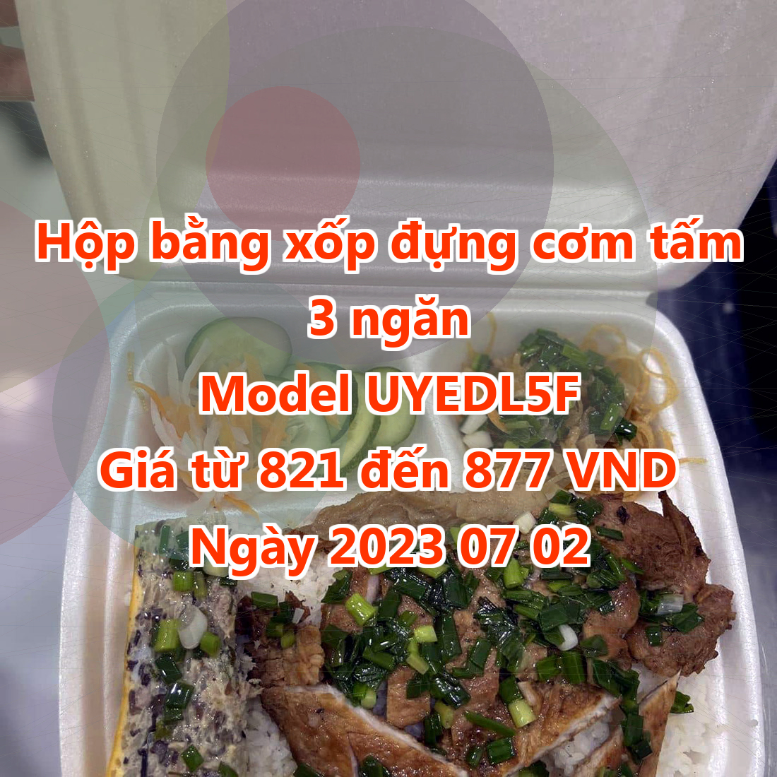 Hộp bằng xốp đựng cơm tấm 3 ngăn - Model UYEDL5F