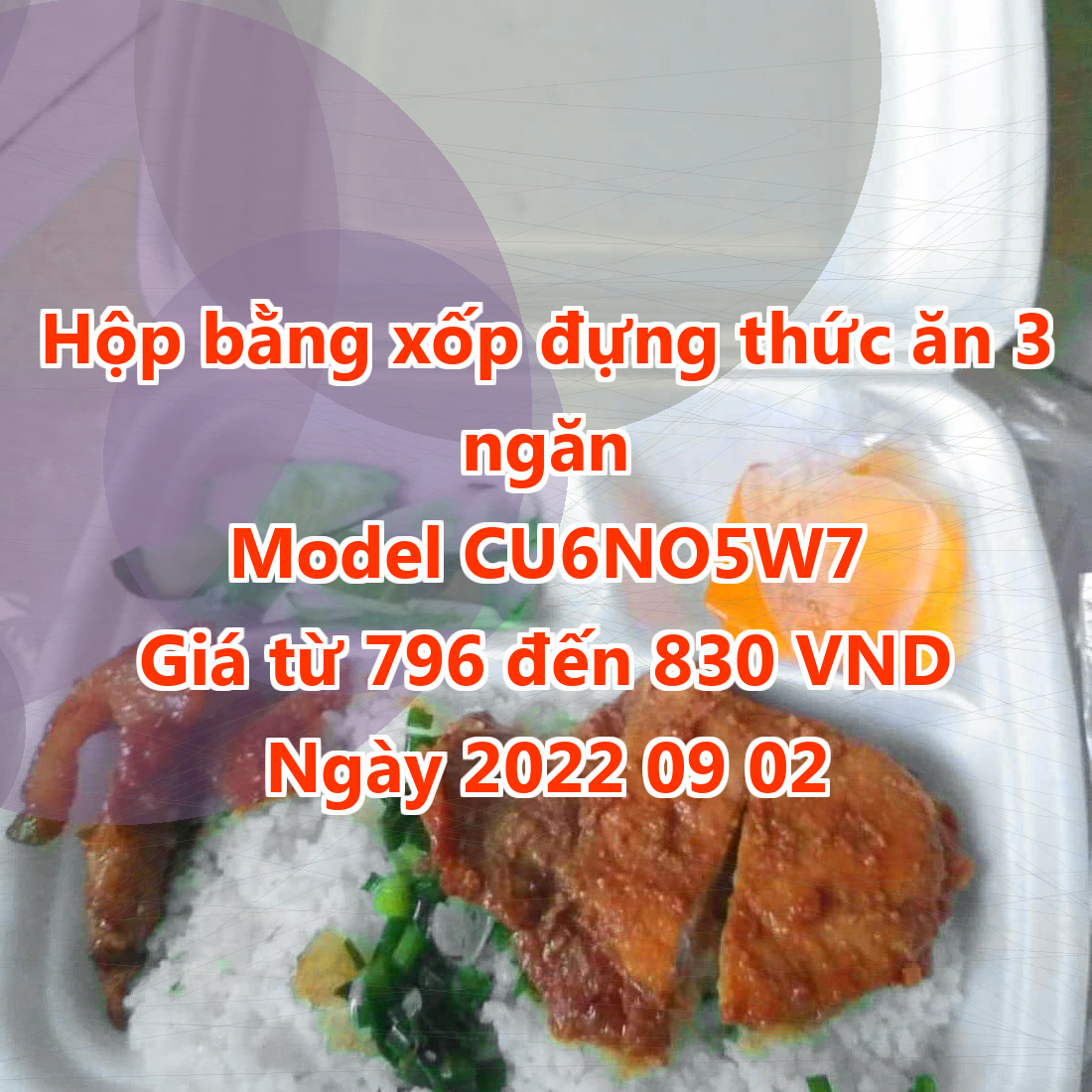 Hộp bằng xốp đựng thức ăn 3 ngăn - Model CU6NO5W7 - Giá 796 đồng