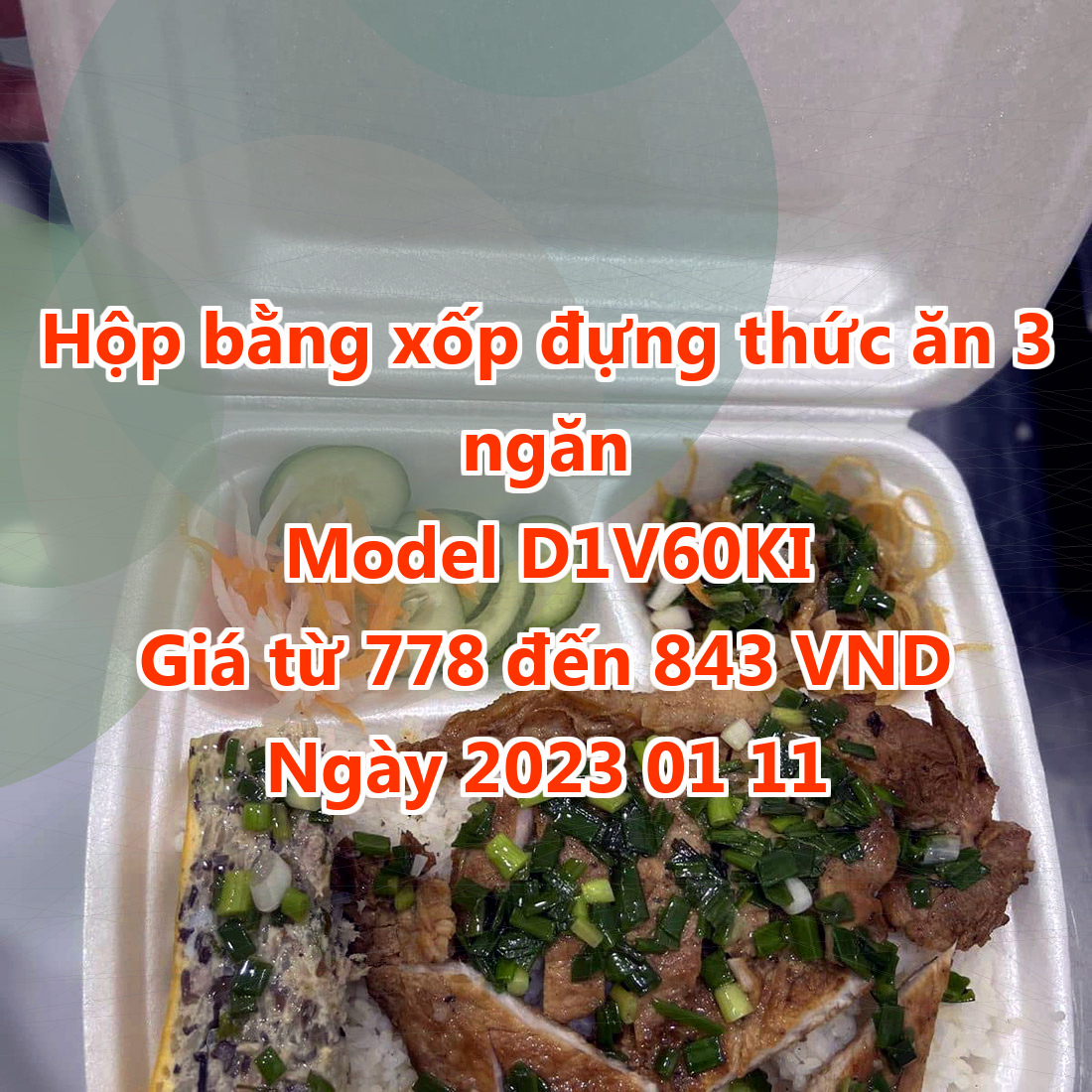 Hộp bằng xốp đựng thức ăn 3 ngăn - Model D1V60KI