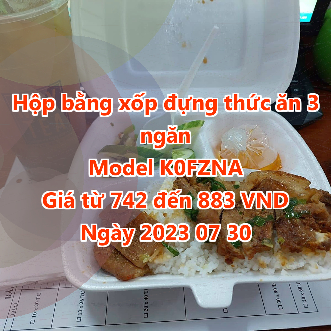 Hộp bằng xốp đựng thức ăn 3 ngăn - Model K0FZNA