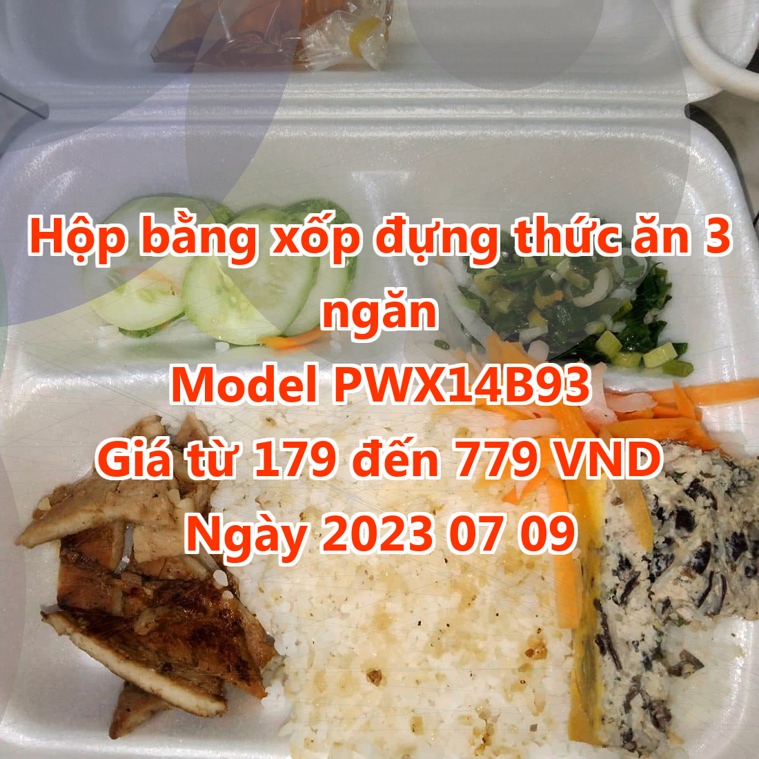 Hộp bằng xốp đựng thức ăn 3 ngăn - Model PWX14B93