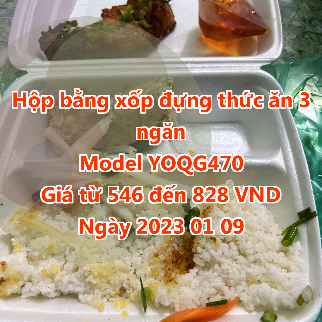 Hộp bằng xốp đựng thức ăn 3 ngăn - Model YOQG470