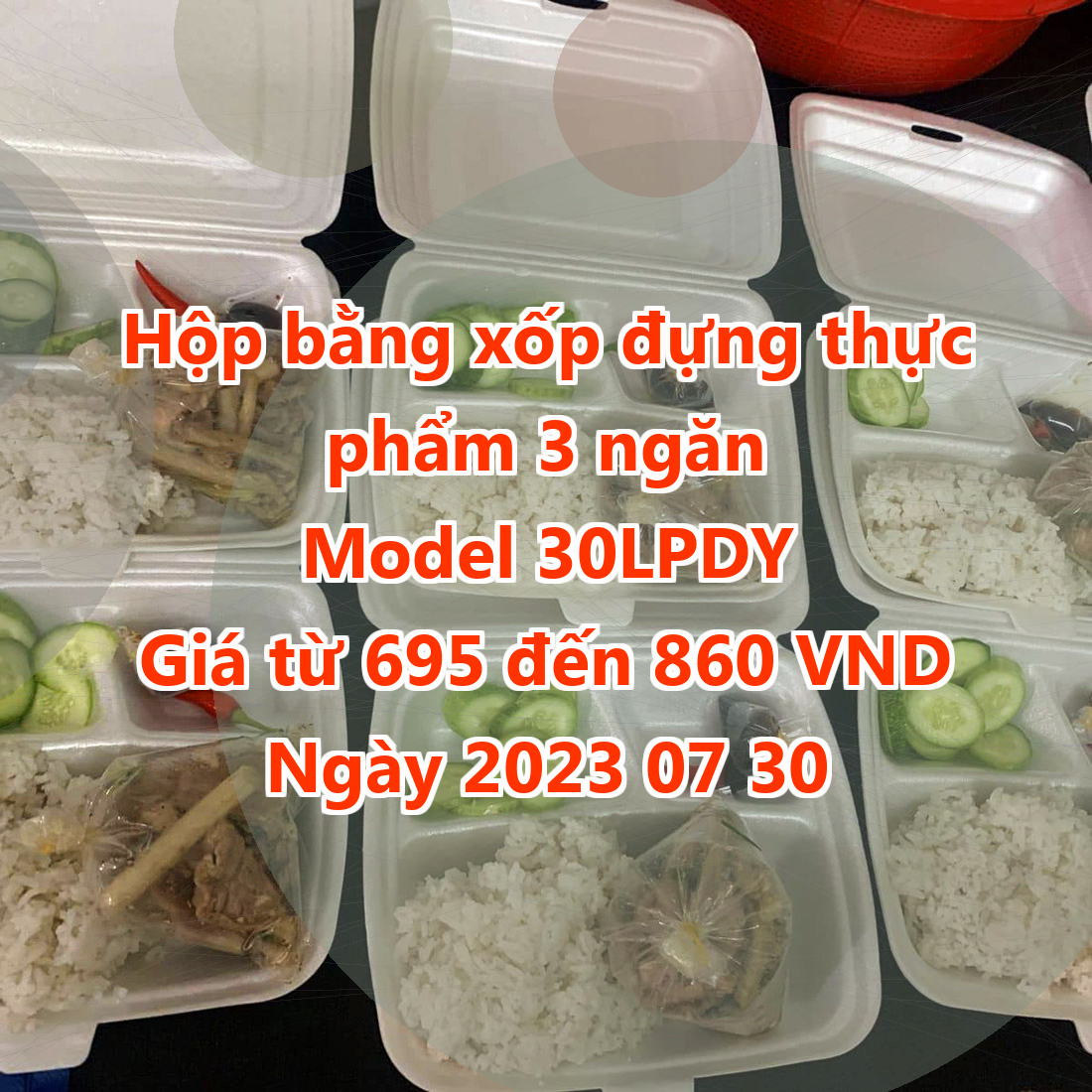 Hộp bằng xốp đựng thực phẩm 3 ngăn - Model 30LPDY - Giá 695 VND