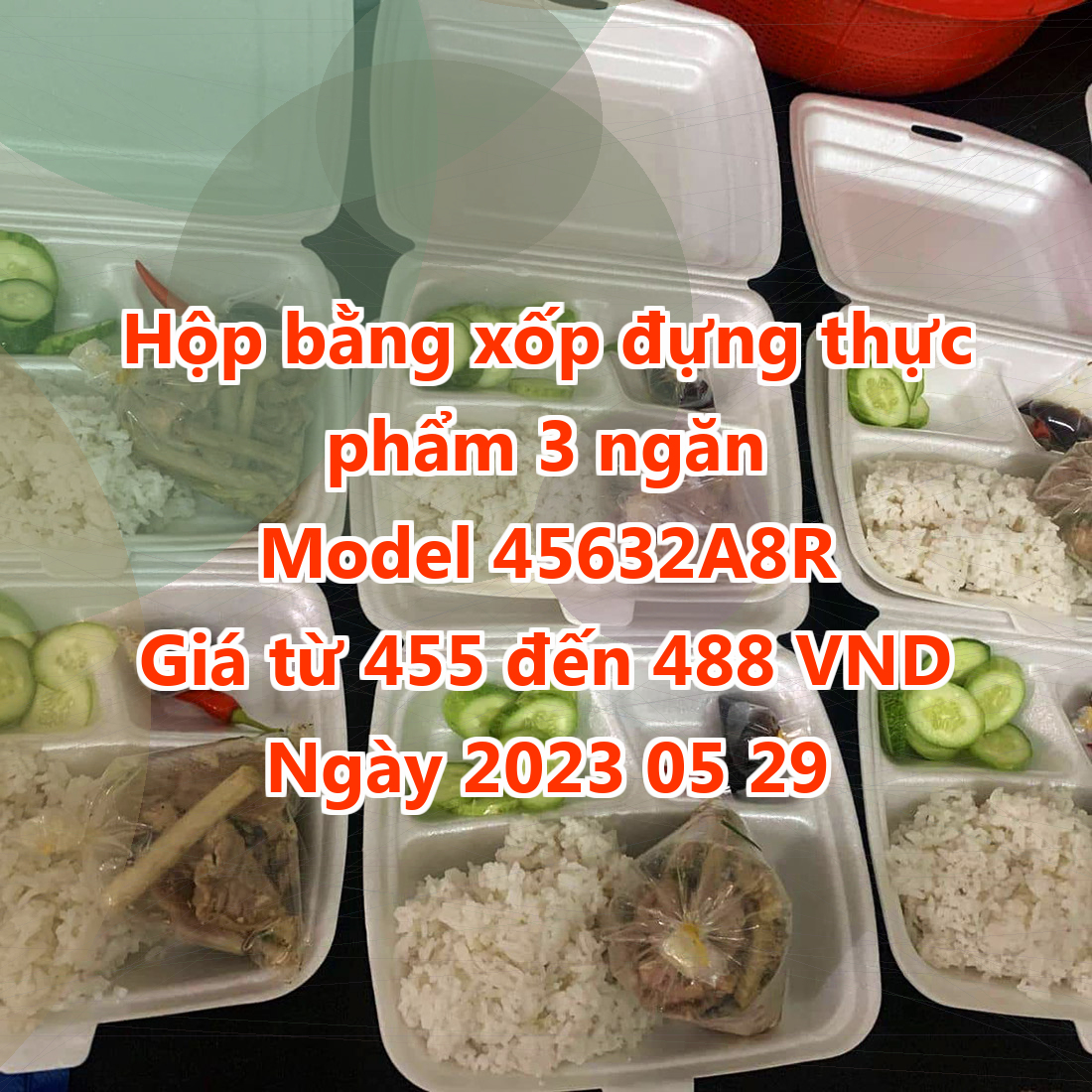 Hộp bằng xốp đựng thực phẩm 3 ngăn - Model 45632A8R