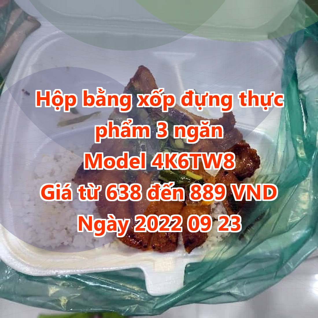 Hộp bằng xốp đựng thực phẩm 3 ngăn - Model 4K6TW8