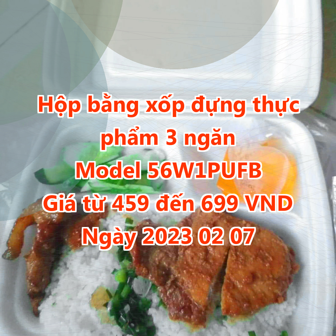 Hộp bằng xốp đựng thực phẩm 3 ngăn - Model 56W1PUFB