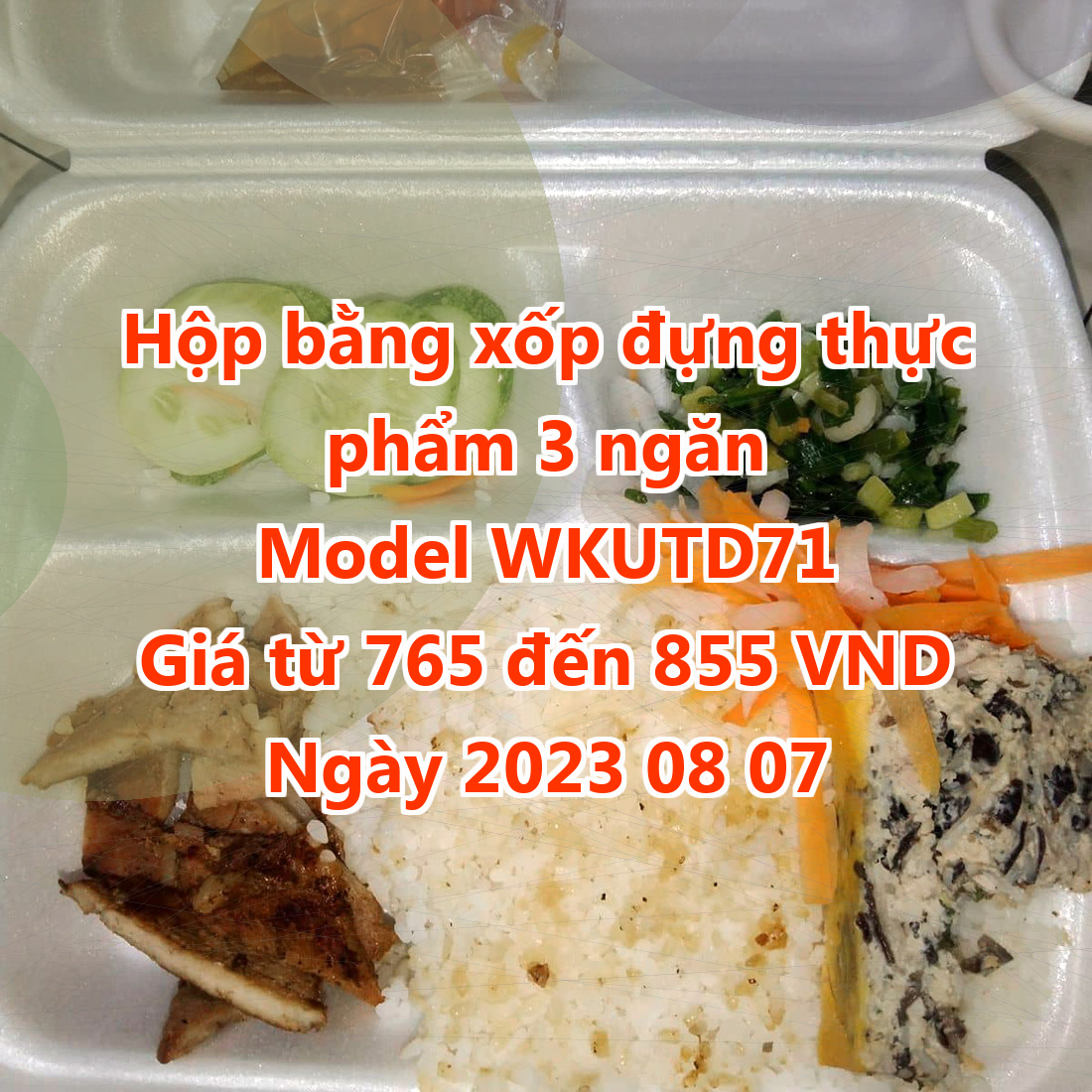 Hộp bằng xốp đựng thực phẩm 3 ngăn - Model WKUTD71