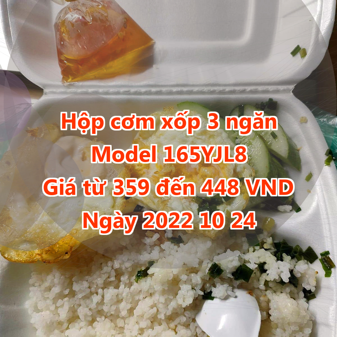 Hộp cơm xốp 3 ngăn - Model 165YJL8 - Giá 359 VND