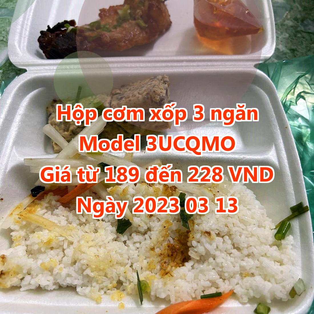 Hộp cơm xốp 3 ngăn - Model 3UCQMO - Màu Blanched Almond