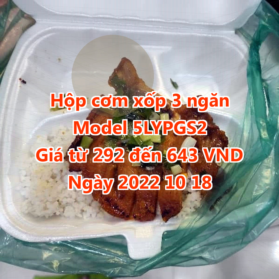 Hộp cơm xốp 3 ngăn - Model 5LYPGS2 - Giá 292 đồng