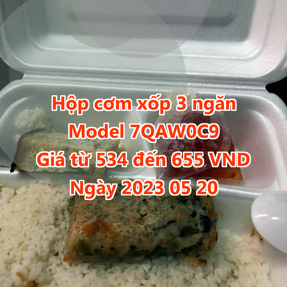 Hộp cơm xốp 3 ngăn - Model 7QAW0C9 - Giá 534 đồng