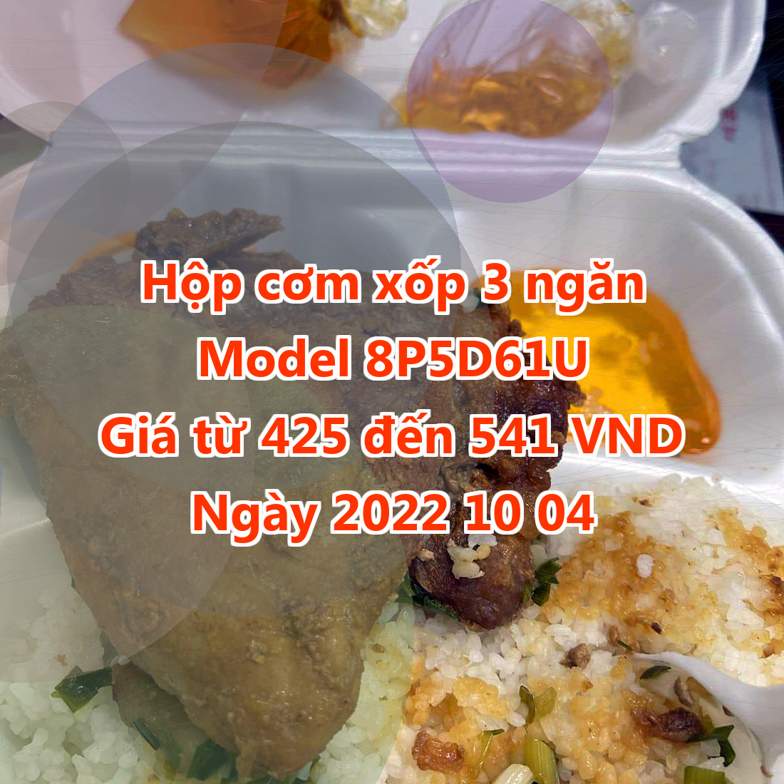 Hộp cơm xốp 3 ngăn - Model 8P5D61U - Màu Orchid