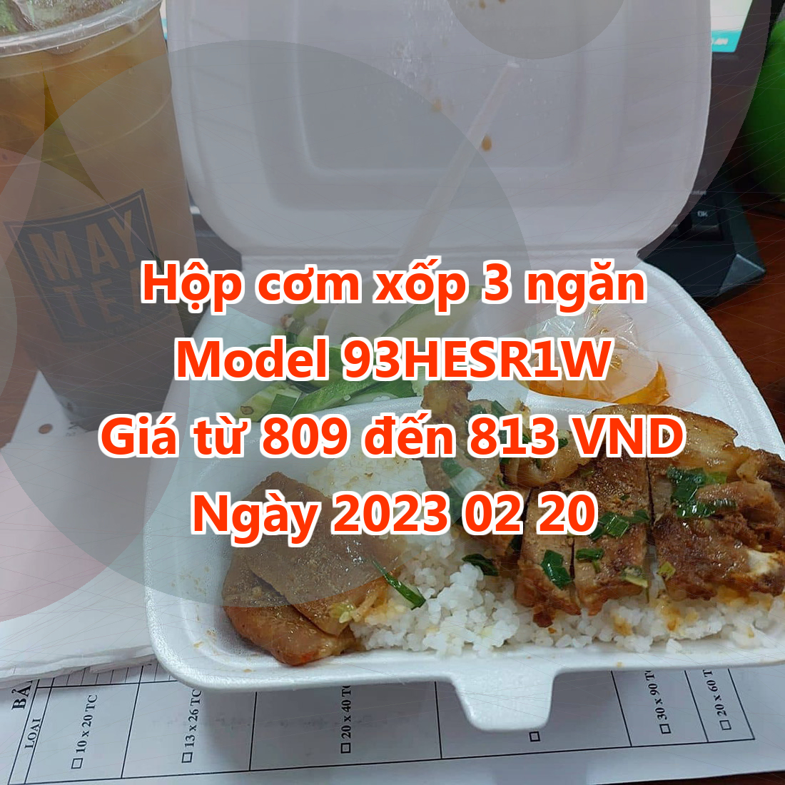 Hộp cơm xốp 3 ngăn - Model 93HESR1W - Giá 809 đồng