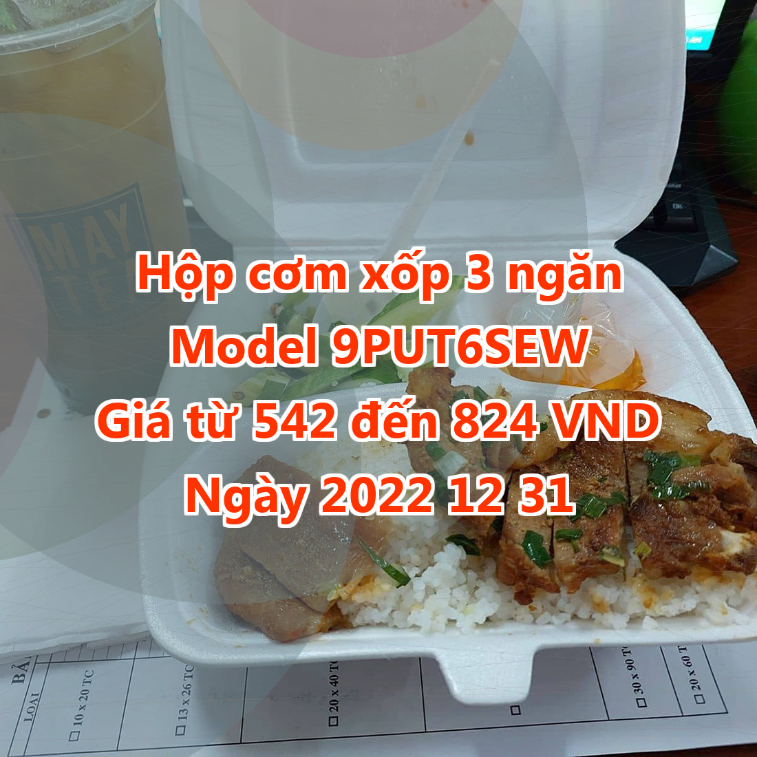 Hộp cơm xốp 3 ngăn - Model 9PUT6SEW - Giá 542 VND