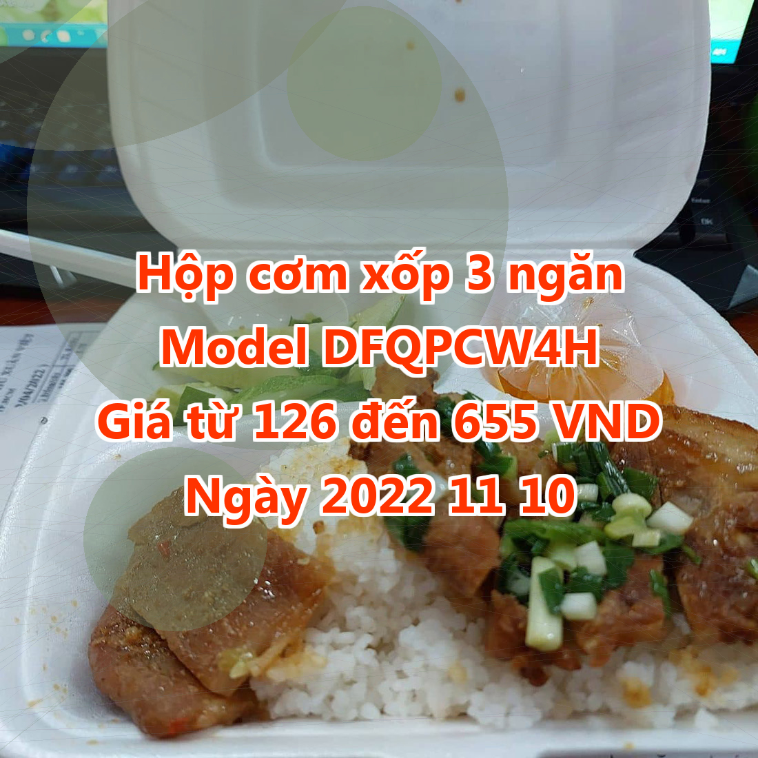 Hộp cơm xốp 3 ngăn - Model DFQPCW4H - Giá 126 đồng