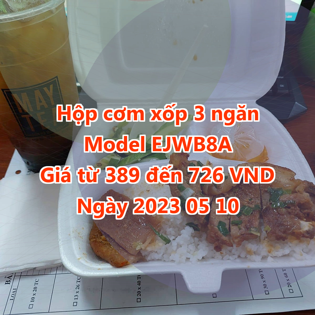 Hộp cơm xốp 3 ngăn - Model EJWB8A - Màu Teal