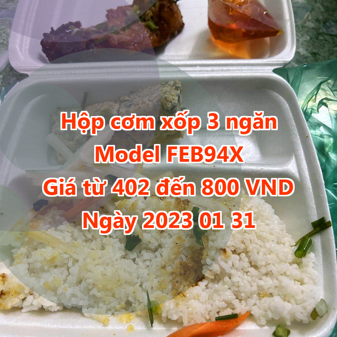 Hộp cơm xốp 3 ngăn - Model FEB94X - Giá 402 đồng