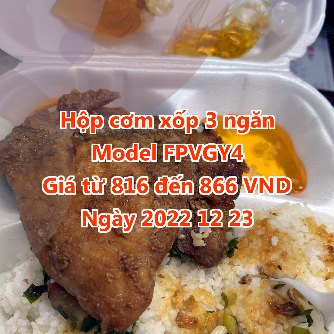 Hộp cơm xốp 3 ngăn - Model FPVGY4 - Giá 816 đồng