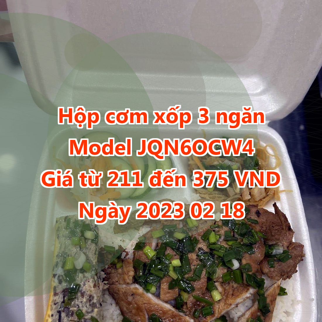 Hộp cơm xốp 3 ngăn - Model JQN6OCW4