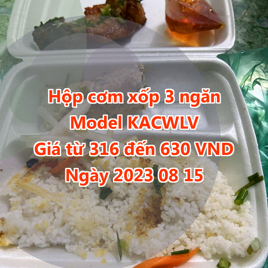 Hộp cơm xốp 3 ngăn - Model KACWLV - Màu Cyan