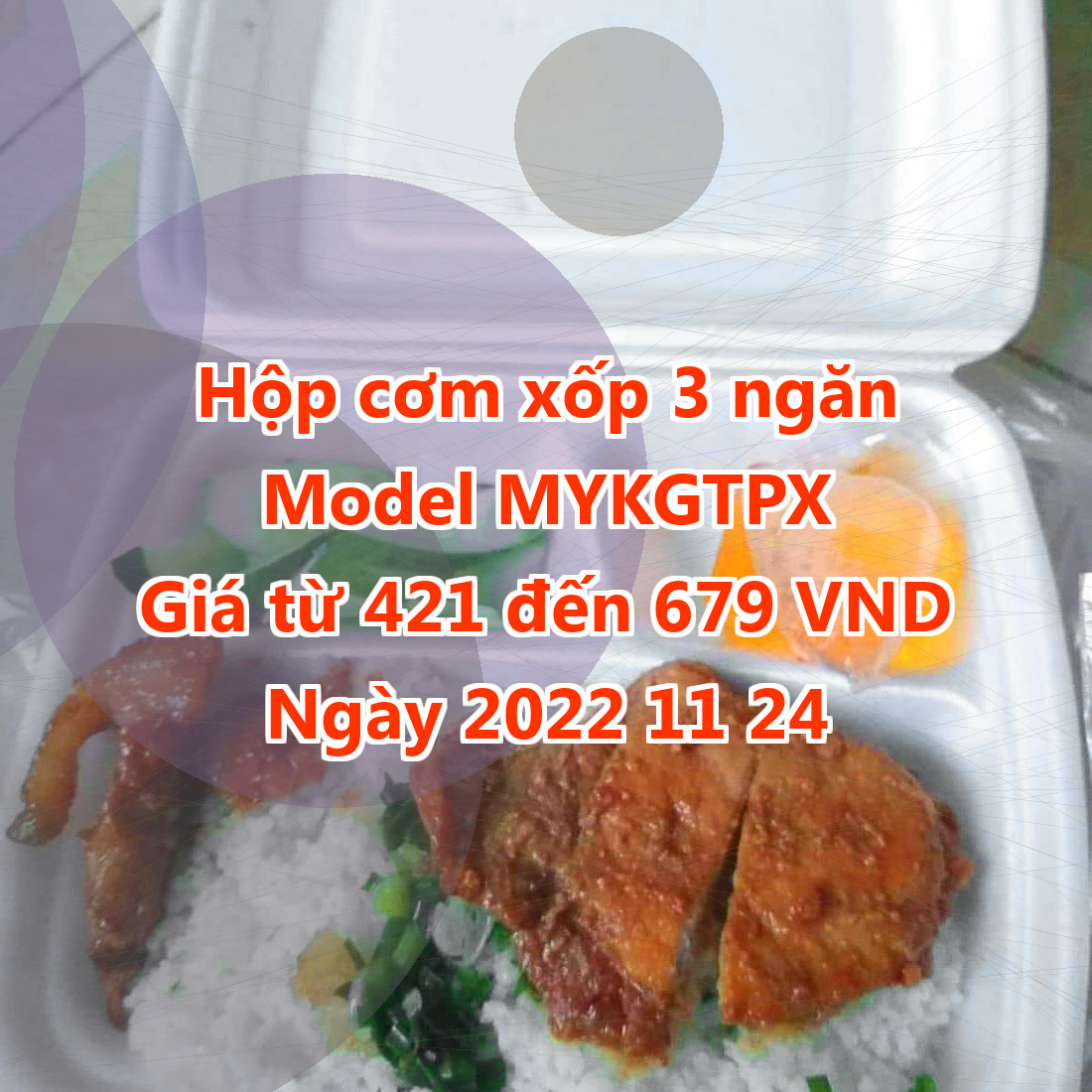 Hộp cơm xốp 3 ngăn - Model MYKGTPX - Giá 421 VND