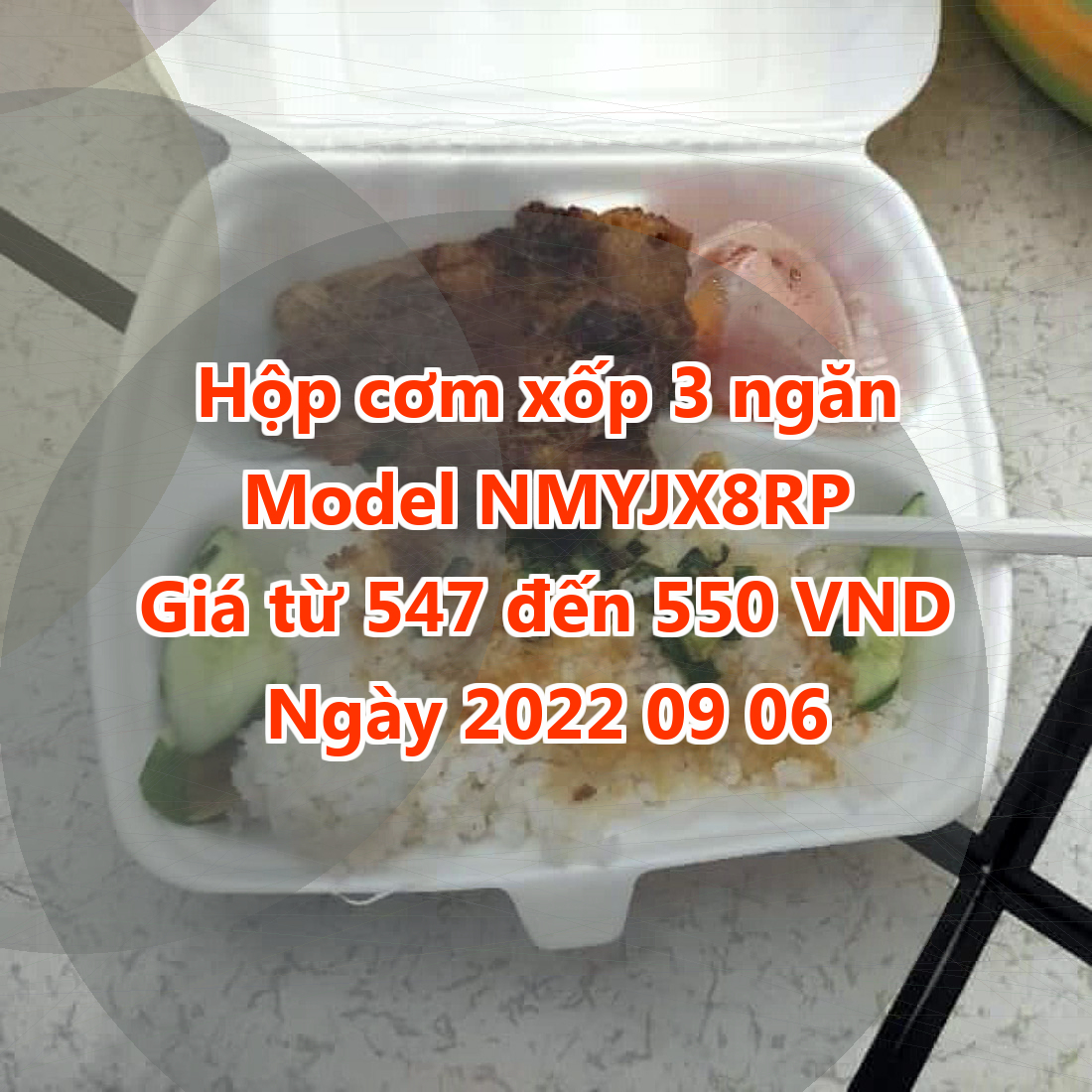 Hộp cơm xốp 3 ngăn - Model NMYJX8RP - Giá 547 đồng