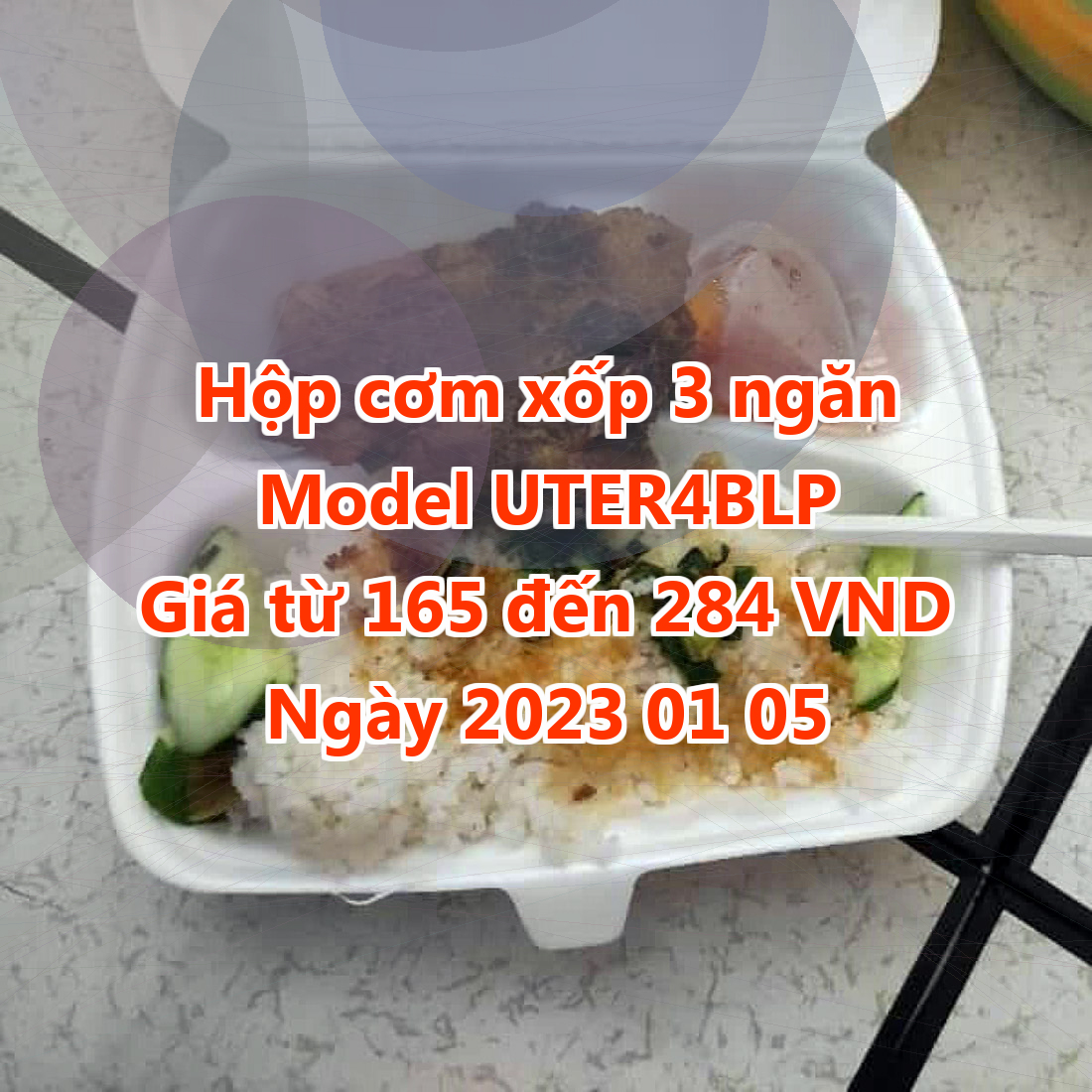 Hộp cơm xốp 3 ngăn - Model UTER4BLP - Giá 165 VND