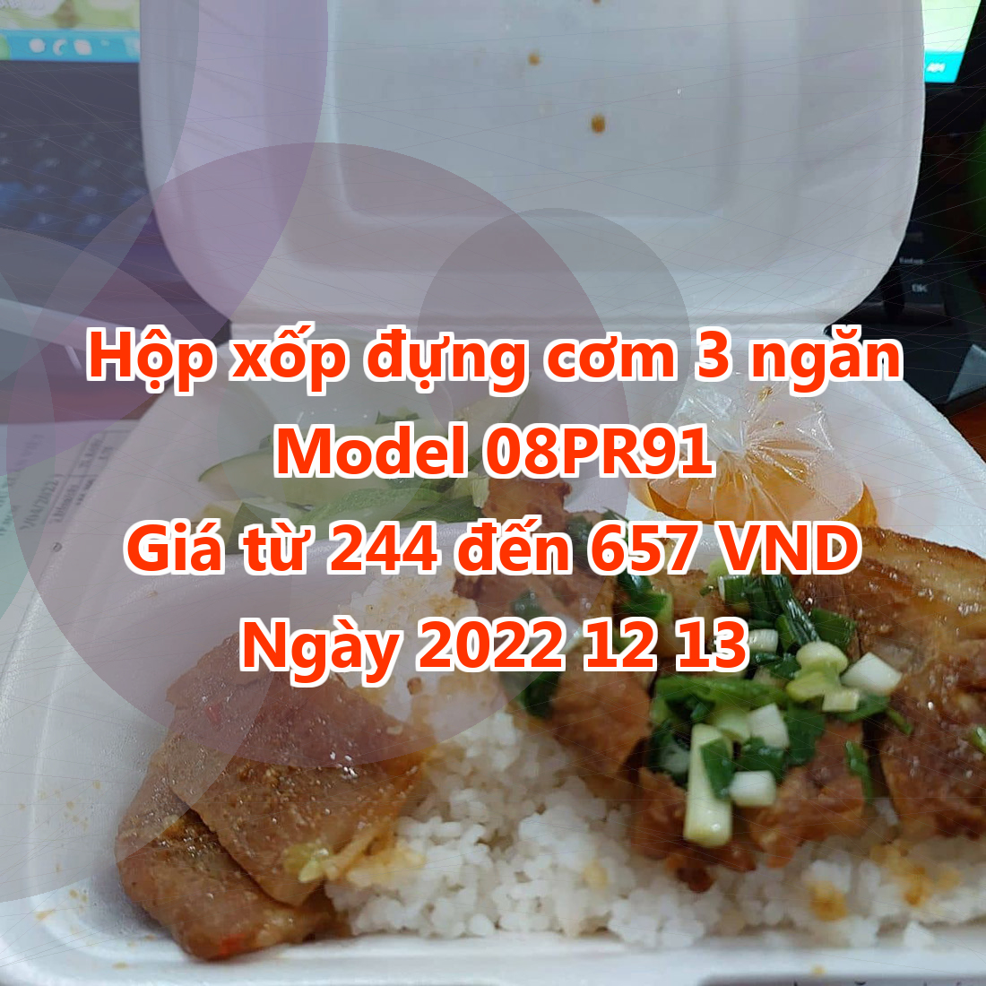 Hộp xốp đựng cơm 3 ngăn - Model 08PR91 - Màu Light Grey