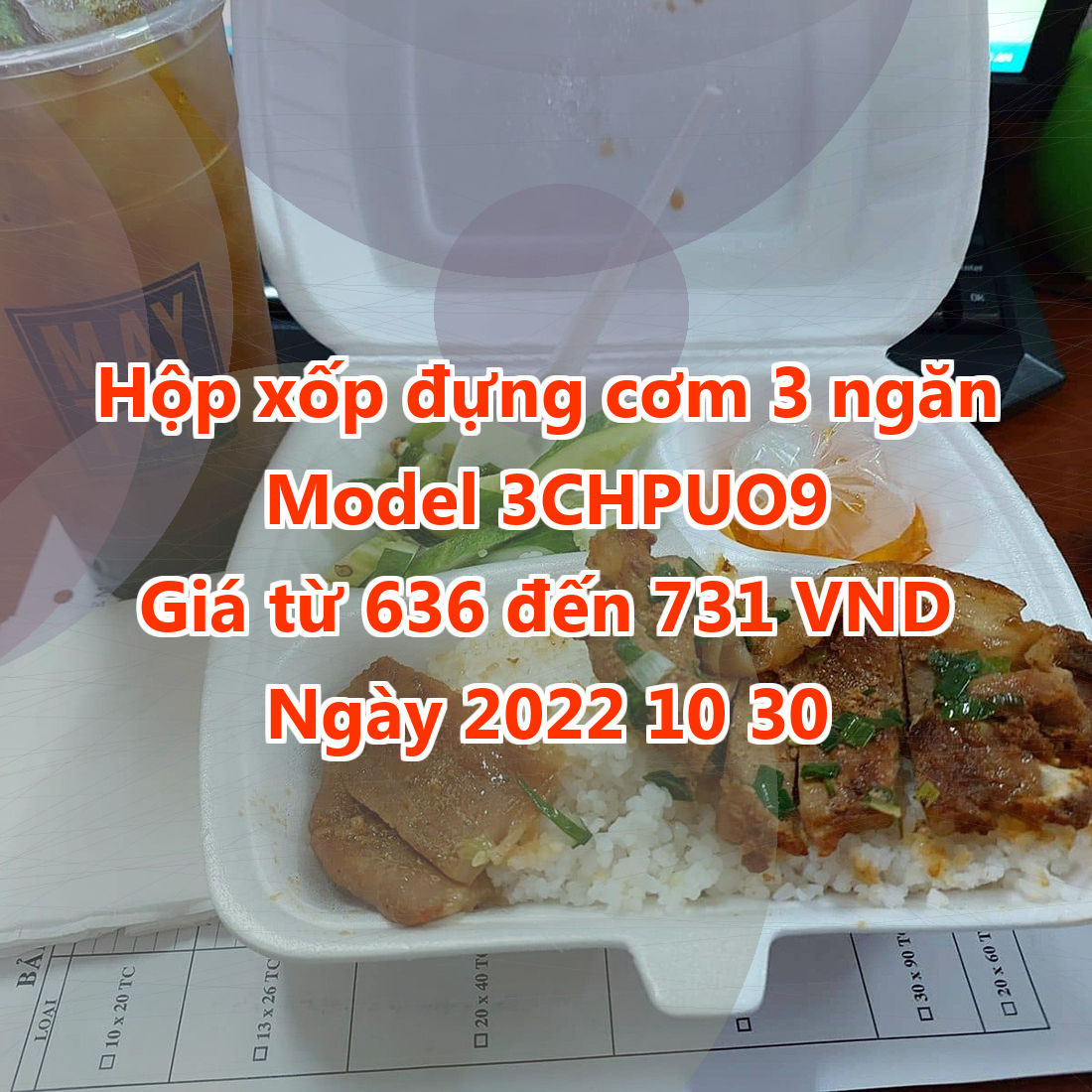 Hộp xốp đựng cơm 3 ngăn - Model 3CHPUO9