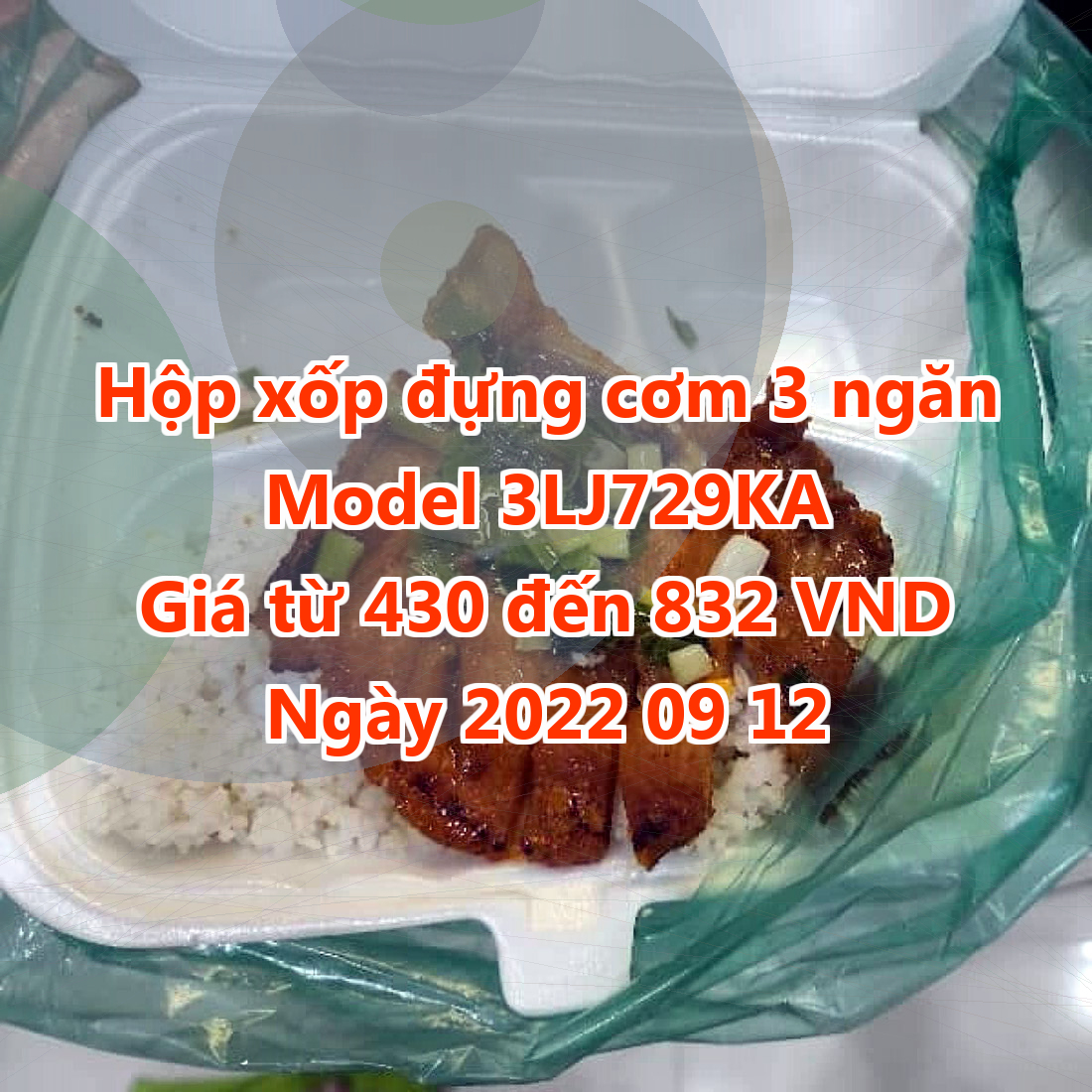 Hộp xốp đựng cơm 3 ngăn - Model 3LJ729KA - Màu Mint Cream