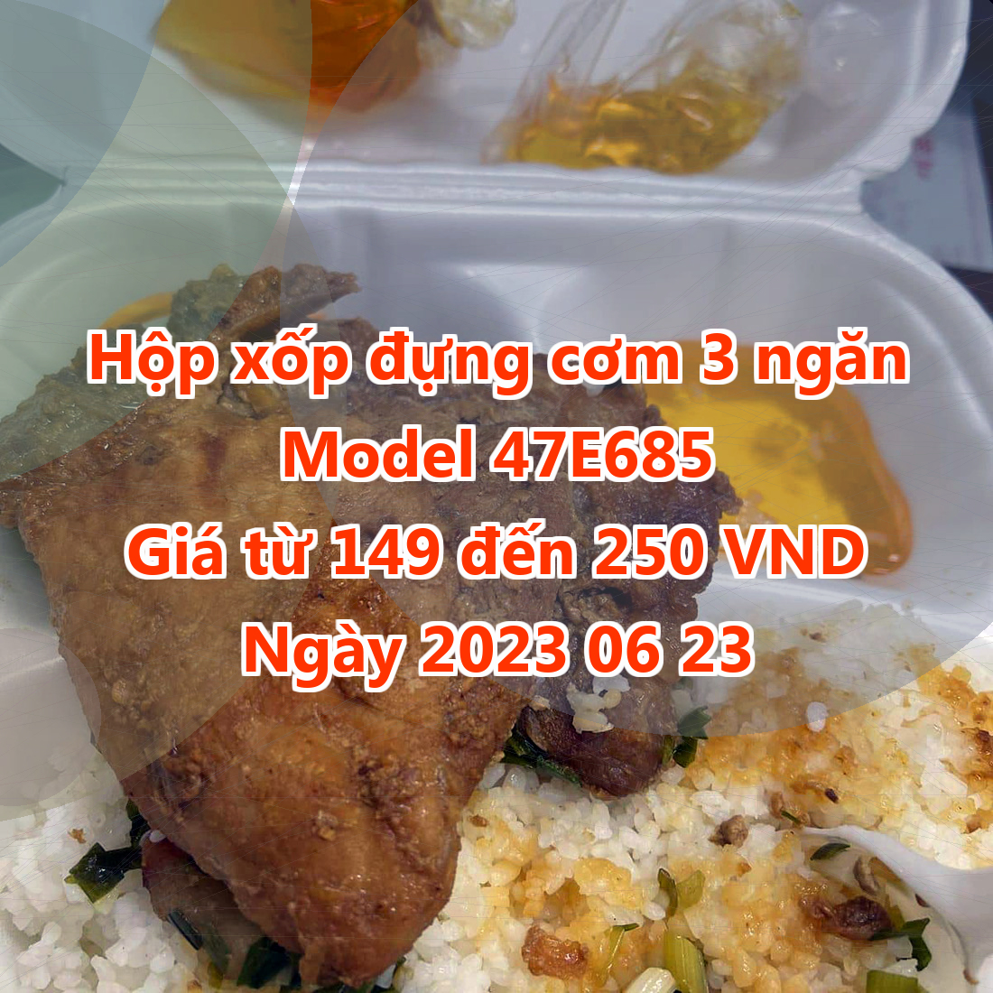 Hộp xốp đựng cơm 3 ngăn - Model 47E685