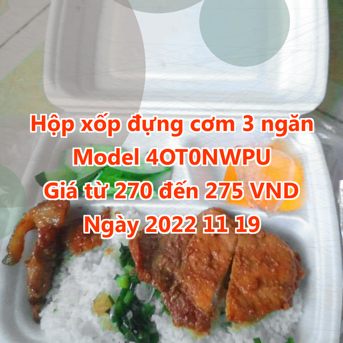 Hộp xốp đựng cơm 3 ngăn - Model 4OT0NWPU - Giá 270 đồng