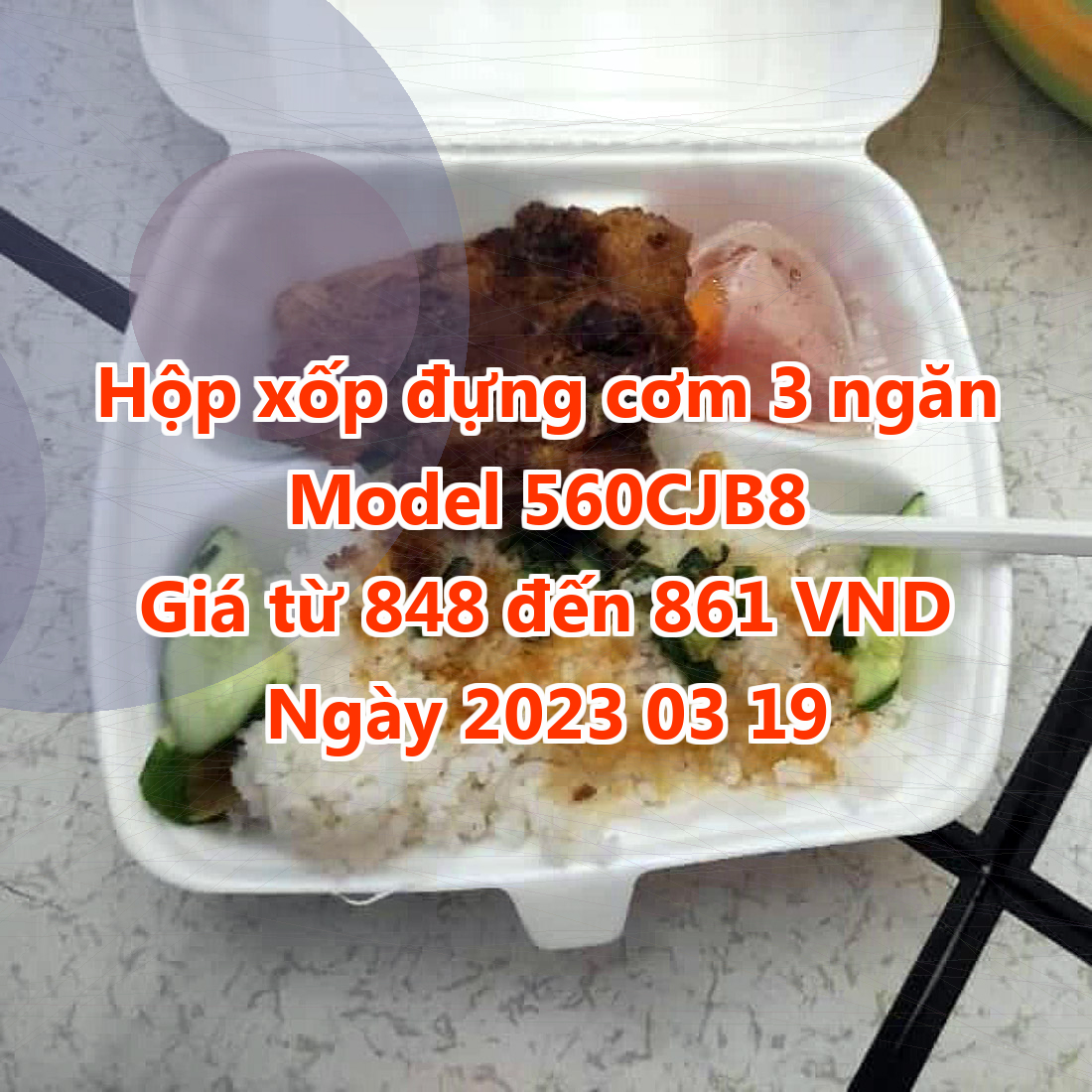 Hộp xốp đựng cơm 3 ngăn - Model 560CJB8