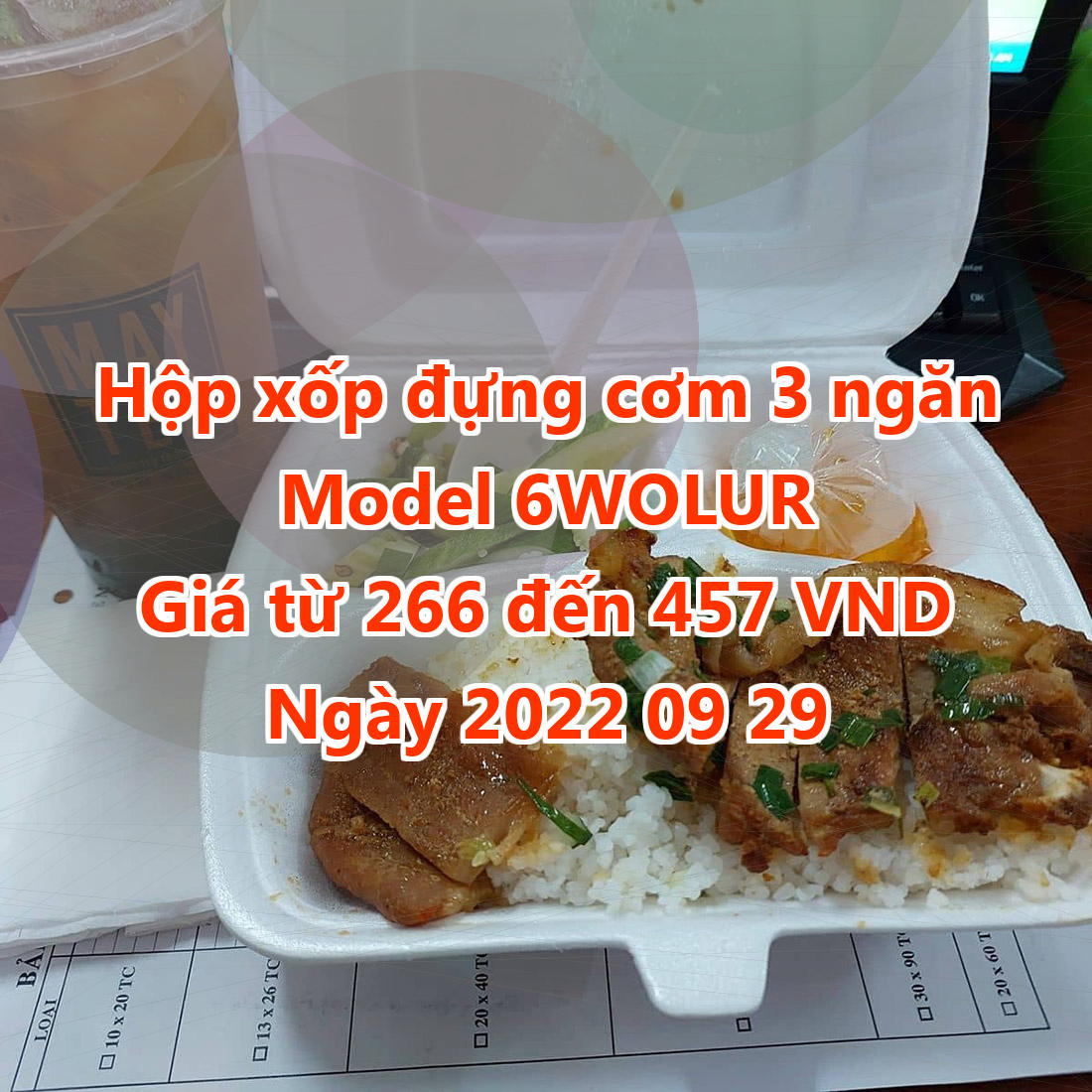 Hộp xốp đựng cơm 3 ngăn - Model 6WOLUR