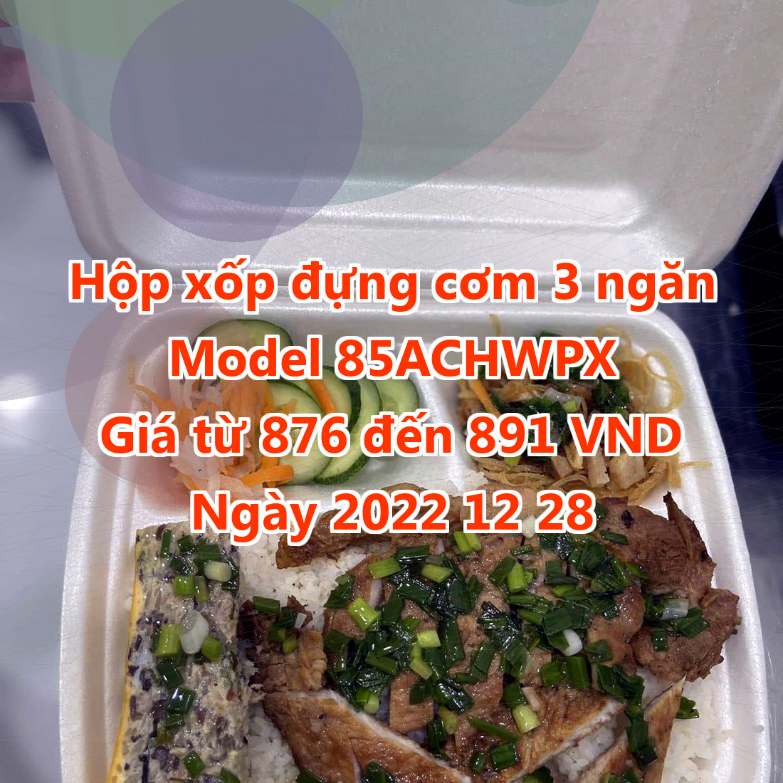 Hộp xốp đựng cơm 3 ngăn - Model 85ACHWPX