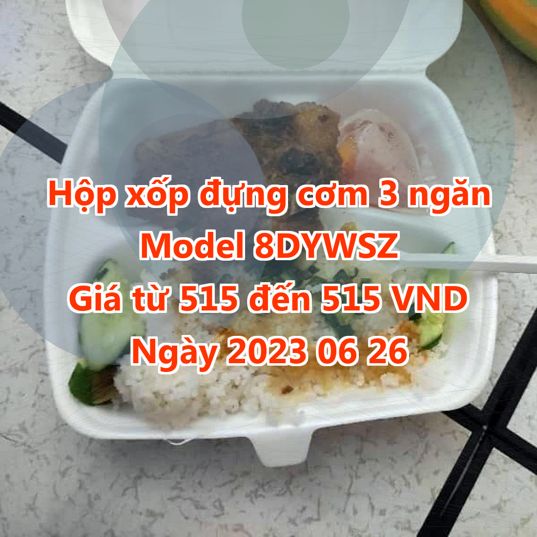 Hộp xốp đựng cơm 3 ngăn - Model 8DYWSZ - Giá 515 VND