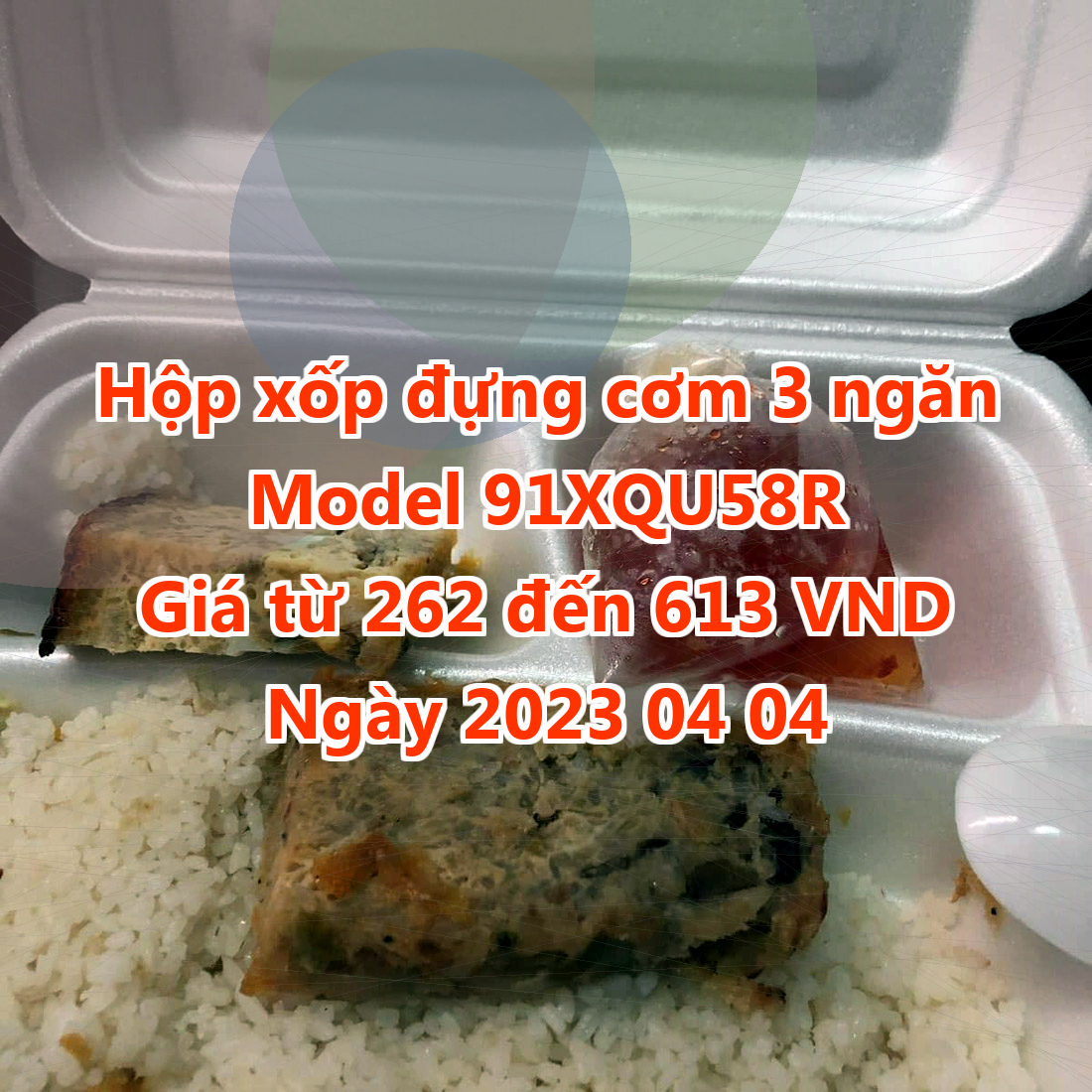 Hộp xốp đựng cơm 3 ngăn - Model 91XQU58R - Giá 262 đồng