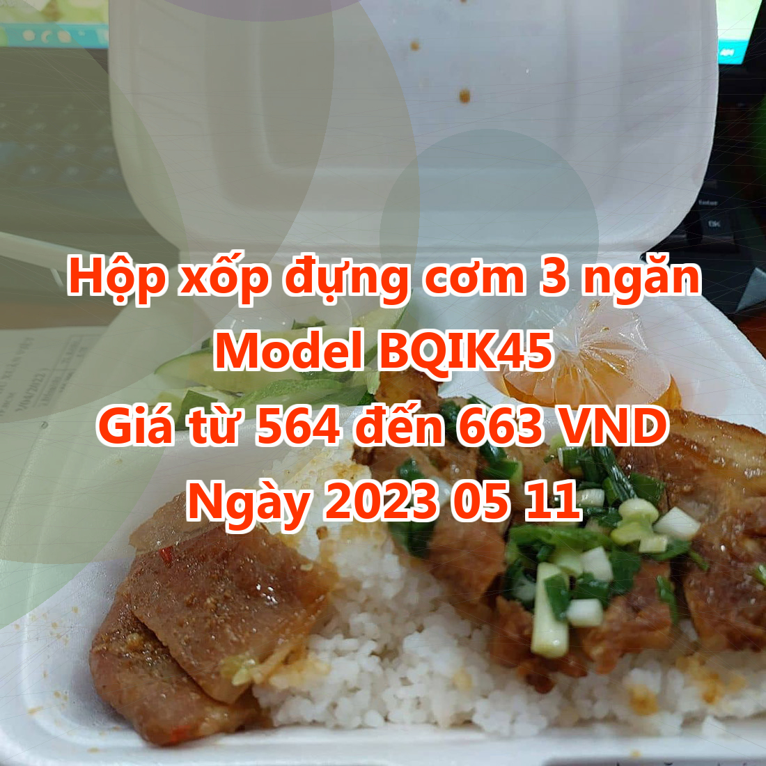 Hộp xốp đựng cơm 3 ngăn - Model BQIK45 - Giá 564 VND