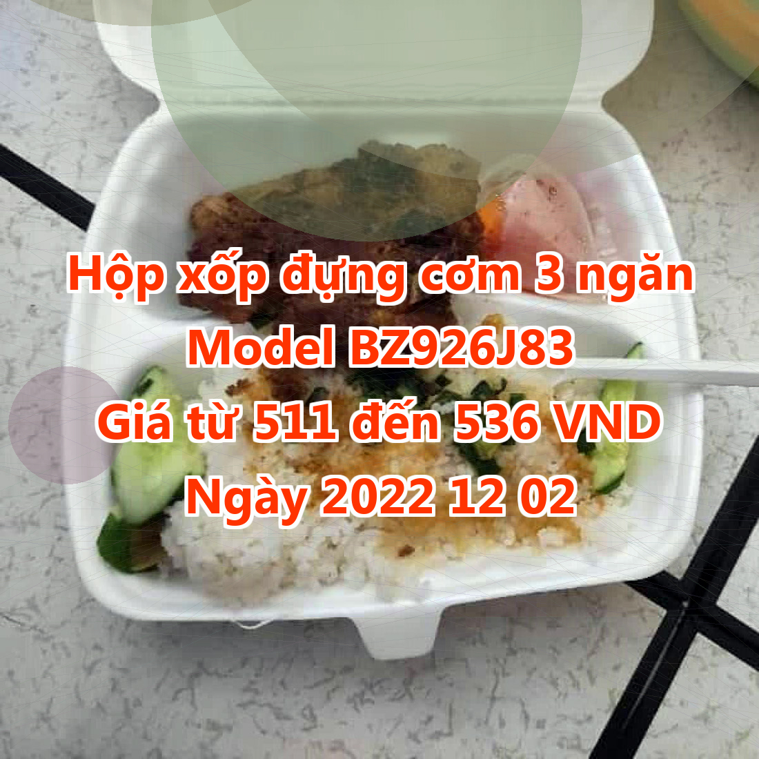 Hộp xốp đựng cơm 3 ngăn - Model BZ926J83