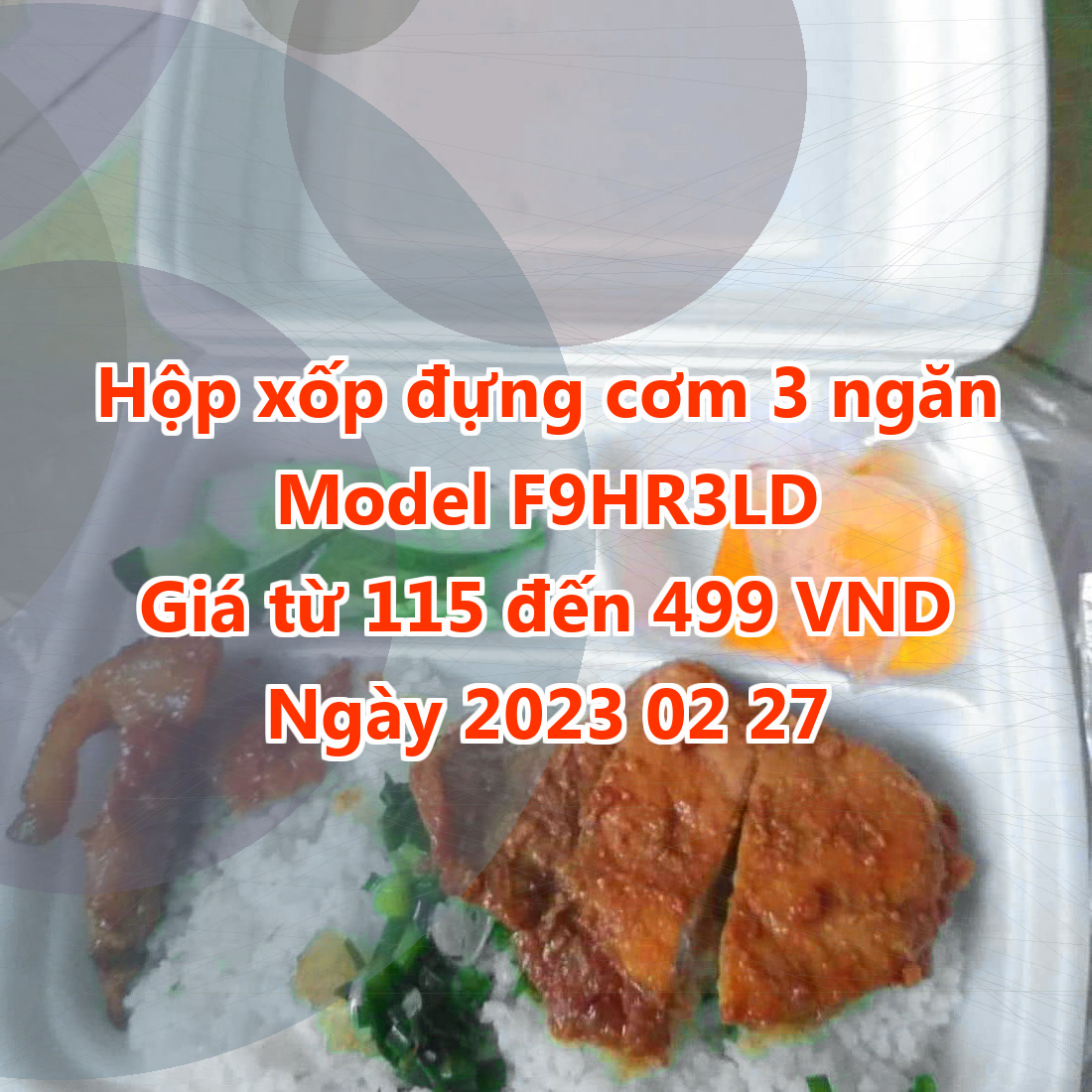 Hộp xốp đựng cơm 3 ngăn - Model F9HR3LD - Giá 115 VND