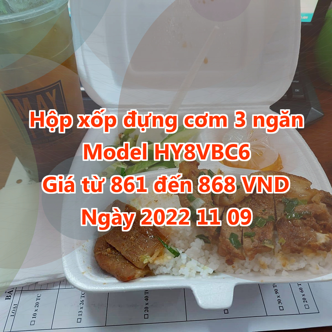 Hộp xốp đựng cơm 3 ngăn - Model HY8VBC6 - Giá 861 VND