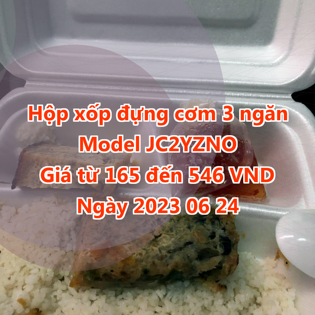 Hộp xốp đựng cơm 3 ngăn - Model JC2YZNO - Giá 165 đồng