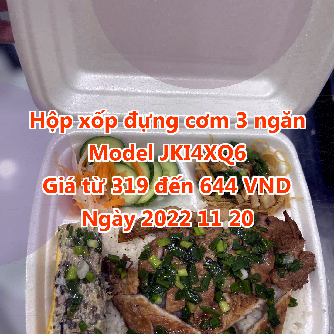 Hộp xốp đựng cơm 3 ngăn - Model JKI4XQ6