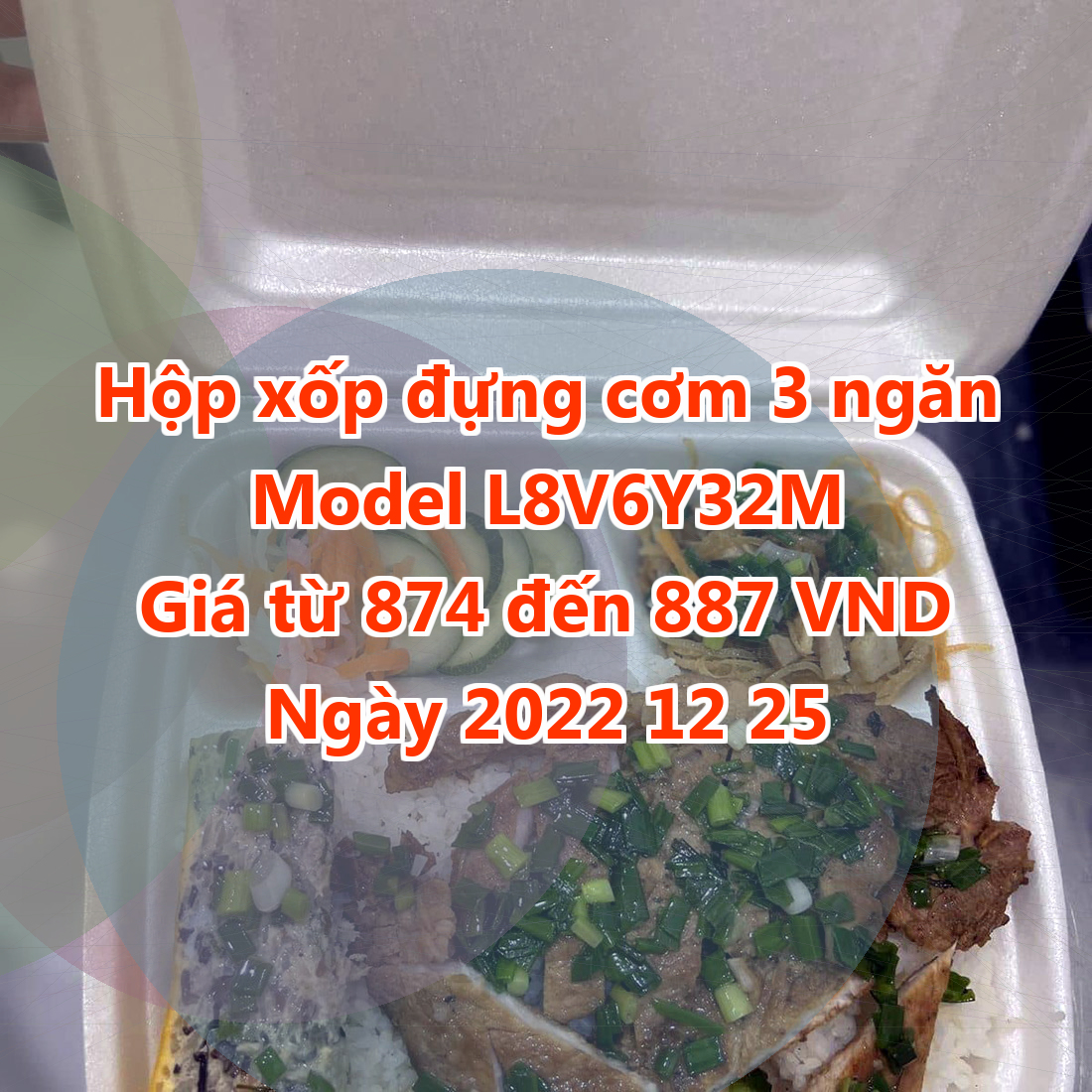 Hộp xốp đựng cơm 3 ngăn - Model L8V6Y32M - Giá 874 VND