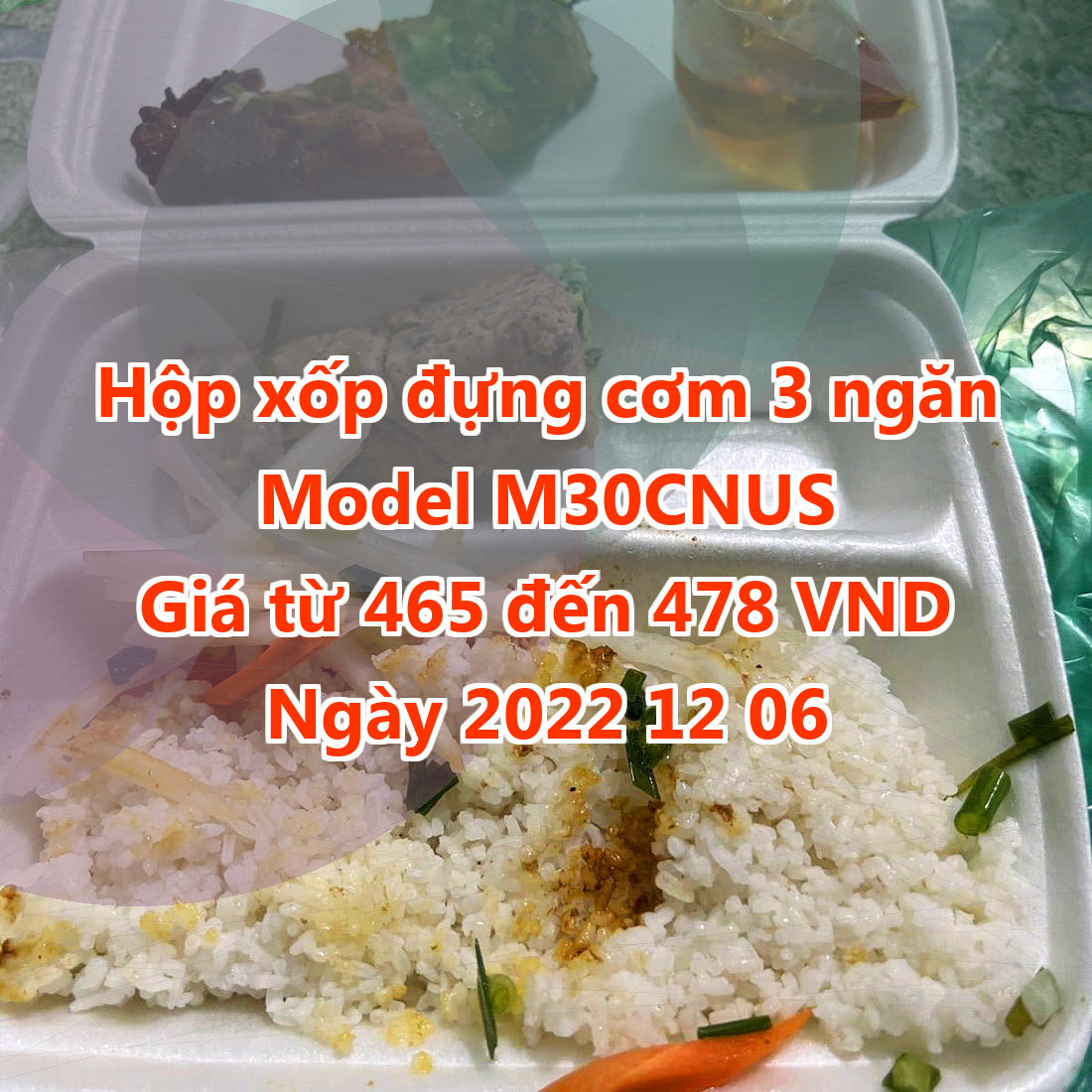 Hộp xốp đựng cơm 3 ngăn - Model M30CNUS - Giá 465 VND