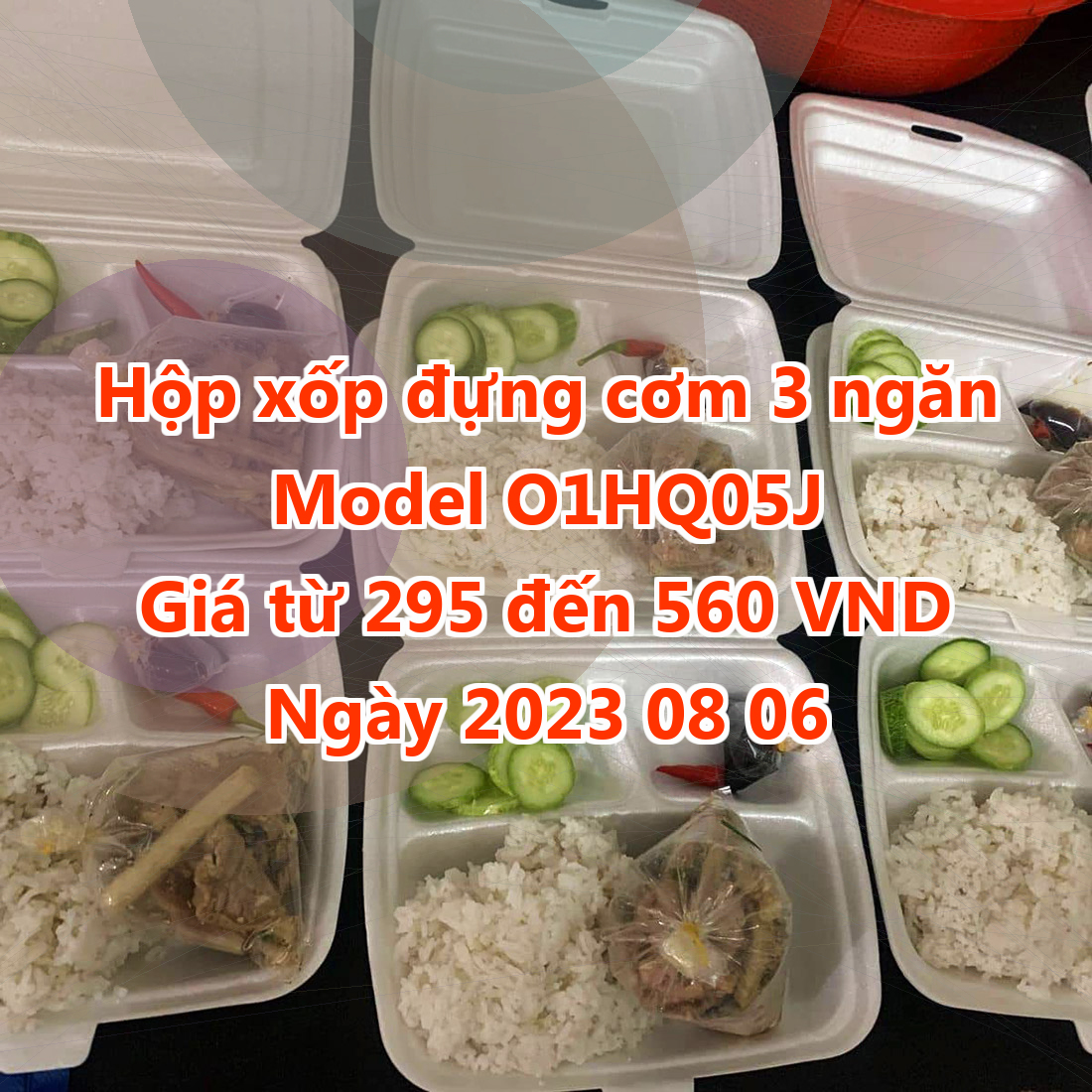 Hộp xốp đựng cơm 3 ngăn - Model O1HQ05J - Màu Antique White