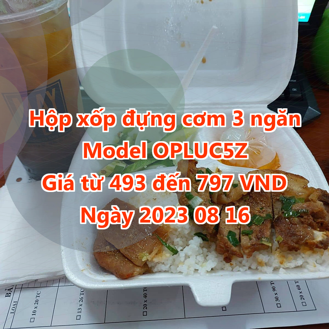 Hộp xốp đựng cơm 3 ngăn - Model OPLUC5Z - Giá 493 VND