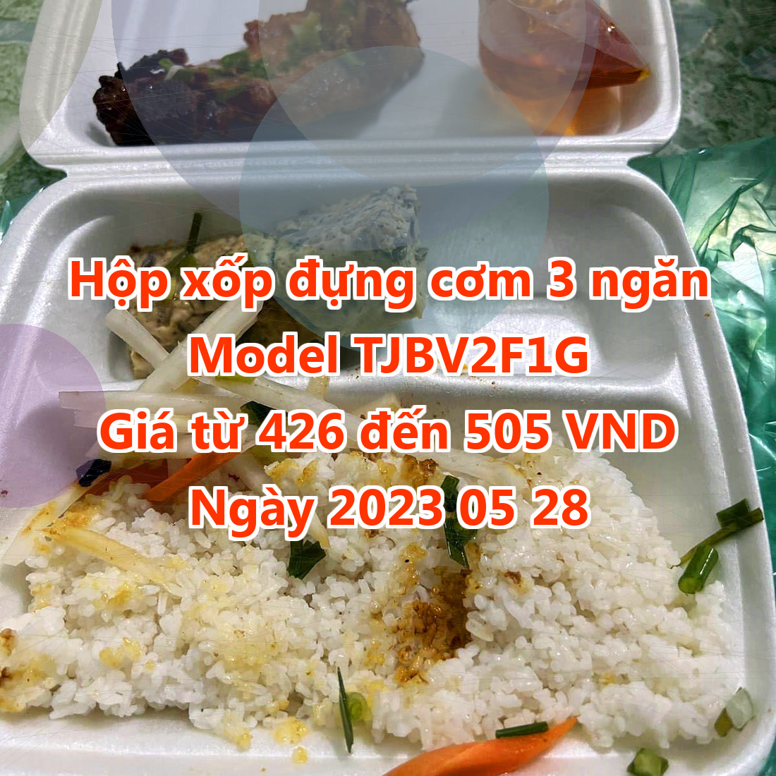 Hộp xốp đựng cơm 3 ngăn - Model TJBV2F1G - Giá 426 đồng