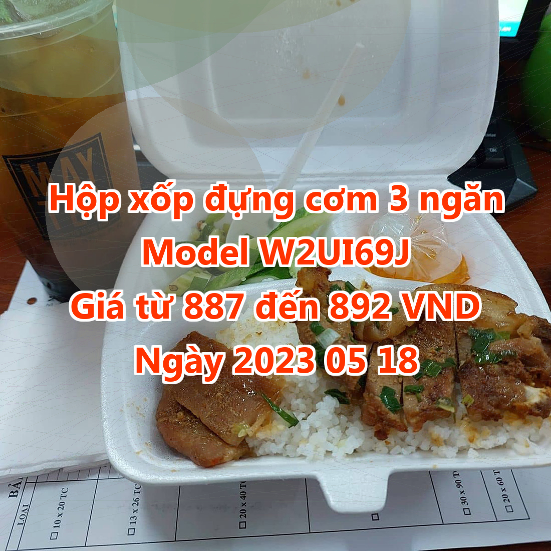 Hộp xốp đựng cơm 3 ngăn - Model W2UI69J - Giá 887 đồng